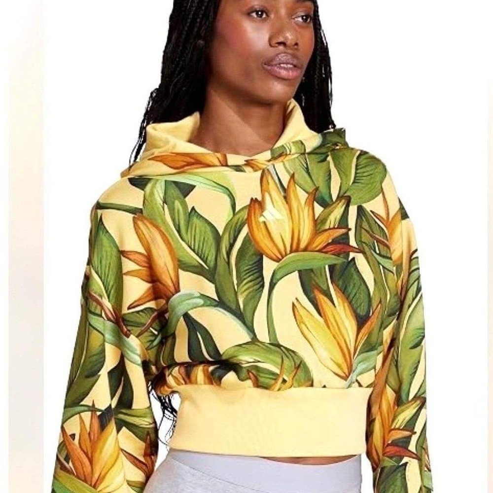NWT FARM Rio X Adidas Collaboration Bird of Paradise M Cropped Hoodie Sweatshirt